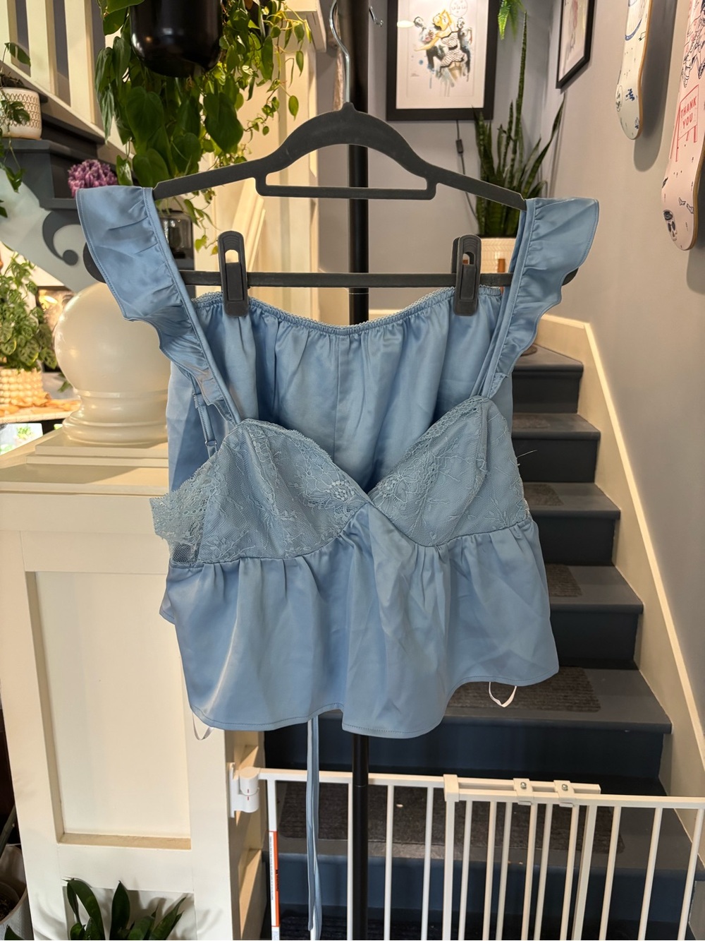 Lulu's Sky Blue Lace-Trim Ruffle Cami and Shorts Matching Set